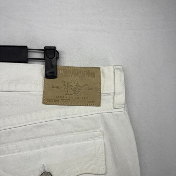True Religion Jeans men's 40 White Denim Ricky Flap Pockets Made in USA Straight - Picture 10 of 14